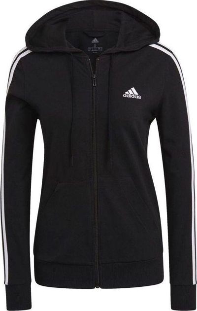 Bluzë me kapuç adidas Womens Essentials 3 Stripes Zip Hoody, me zinxhir t’gjatë, për goca, e zezë