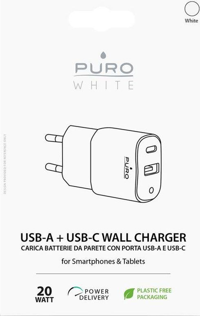 Karikues muri Puro BIG BEN PUROCSM20WUSBACW, 20W, USB A dhe USB C, i bardhë
