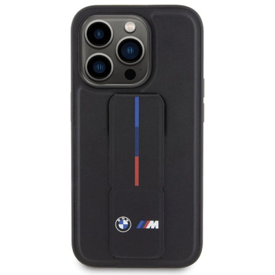 Këllëf telefoni BMW M Collection PU me Grip Stand, për iPhone 15 Pro, i zi