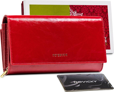 Portofol femrash Peterson Fashionable, lëkurë natyrale, RFID, i kuq