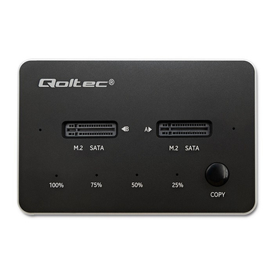 Doking stacion Qoltec 50310, për 2 SSD M.2 SATA, USB Type C, i zi