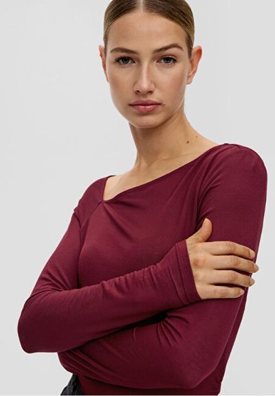 Bluzë për femra S.Oliver Slim Fit, kuqe e errët