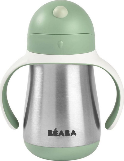 Шише за деца BEABA од нерѓосувачки челик, со сламка, 250 ml, зелена Sage