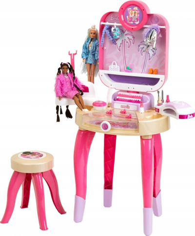 Tavolinë tualeti për kalamaj Barbie Beauty Studio Happy Vibes, me stol, me drita