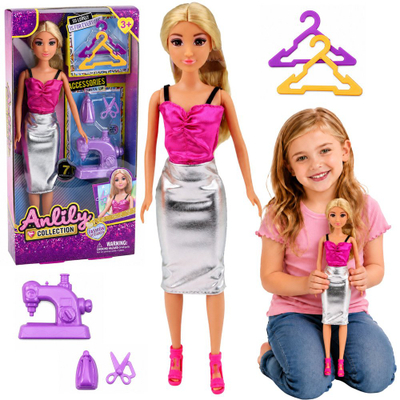 Kukull LeanToys Anlily Designer Clothes, 30cm, me makinë qepëse dhe aksesorë, truproze