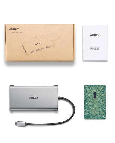USB Hub Aukey CB-C78, 12-në-1, 5000 Mbit/s, RJ45, USB-C, i argjendtë
