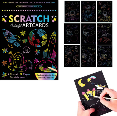 Set kartolina gërvishtëse Color Scratchcard Space, 9 fletë, për kalamaj