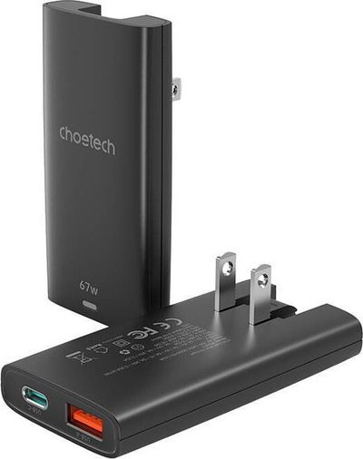 Karikues muror Choetech PD6011, 65W GaN, USB C dhe USB A, i zi