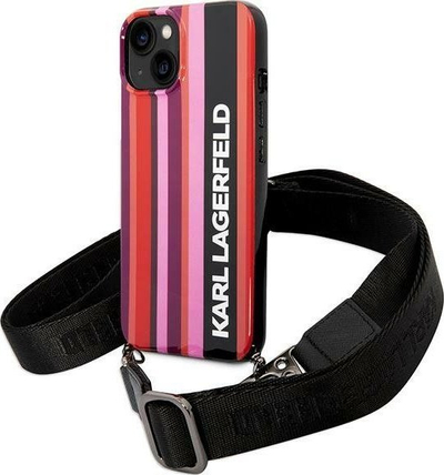Mbrojtëse telefoni Karl Lagerfeld KLHCP14SSTSTP për iPhone 14, hardcase me rrip, rozë