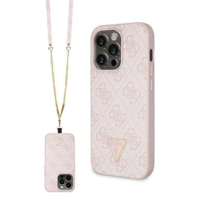 Futrollë Guess GUHCP15LP4TDSCPP për iPhone 15 Pro 6.1", me rrip crossbody, rozë