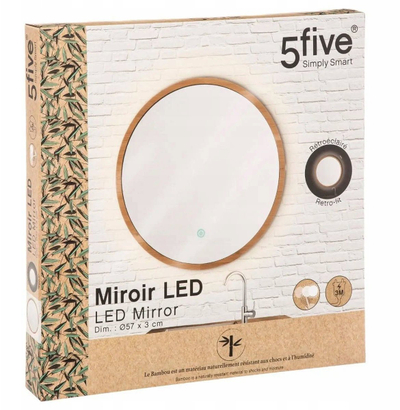 Pasqyrë rrethore LED 5five Simply Smart, 57cm, kornizë bambu, ngjyrë natyrale