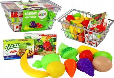 Set lodër Leantoys Metal Shop Basket, shportë metal, me fruta edhe perime