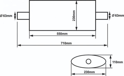 Silencer qendror SLIDE 304SS, 63.5mm, 550mm, metalik