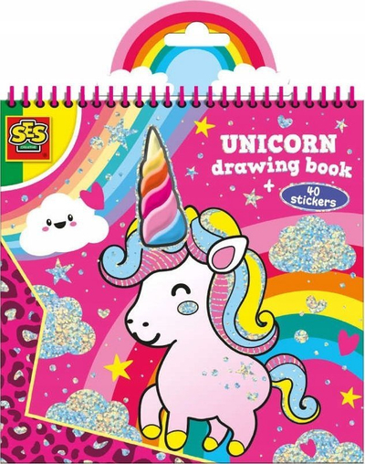 Liber ngjyrosjeje SES Creative 111 Unicorn, 15 faqe, 40 ngjitëse me shkëlqim, shumëngjyrësh