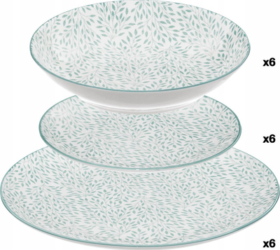Set pjatash Secret de Gourmet JASMIN, 18 copë, porcelan, me gjethe jeshile