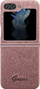 Mbulesë telefoni Guess për Samsung Galaxy Z Flip5, glitter, logo metalike, rozë