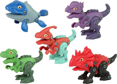 Lodër montimi dinosaurësh Leantoys Jurassic Mysteries, set me 5 copë, me stërvitëse dhe kaçavidë, shumëngjyrëshe