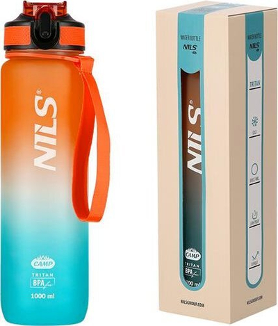 Shishe uji Nils Camp NCD68, 1L, tritan pa BPA, portokalli blu