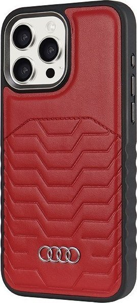 Mbrojtëse telefoni Audi për iPhone 15 Pro Max, MagSafe, lëkurë sintetike, e kuqe