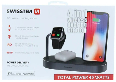 Karikues makine Swissten Wireless 4n1 MFi, 45W, USB Power Delivery, i zi