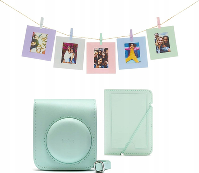 Set aksesorësh Instax Mini 12, çantë dhe album me foto, kartolina për varur, pastel mint