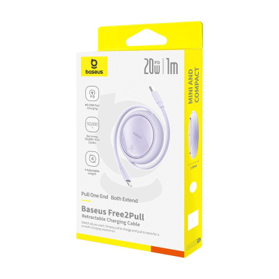Кабел за полнење Baseus Free2Pull, 20W, 1m, виолетов