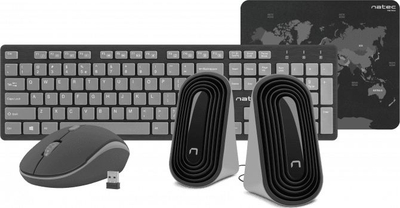 Set tastierë dhe maus wireless Natec Tetra, 4 në 1, 1600 DPI, i zi