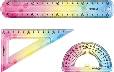 Set gjeometrik Keyroad Rainbow Deco, fleksibël, vizore 20cm trekëndësh 18cm transportuer 10cm, shumëngjyrësh
