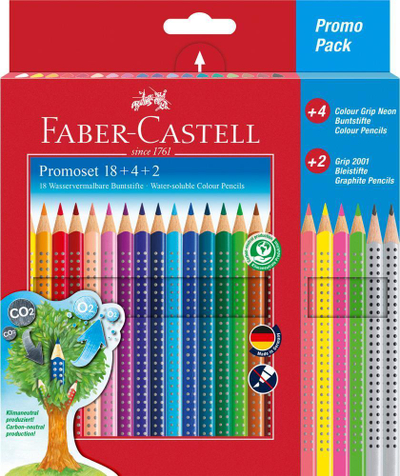 Set lapsash me ngjyra Faber-Castell Colour Grip, 24 copë, që treten në ujë, shumëngjyrësh