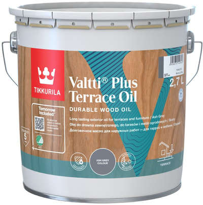 Vaj për dru Tikkurila Valtti Plus Terrace Oil, 2.7L, për tarraca, gri