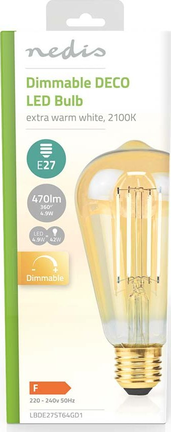 Llambë LED Nedis ST64 E27, 4.9W, 470 lm 2100K, retro