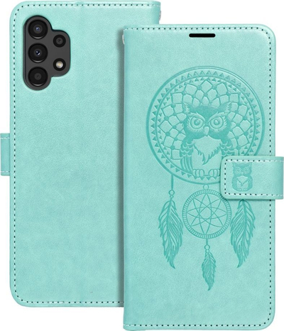 Kapak telefoni ForCell MEZZO për Samsung A13 4G, tip portofol, me dreamcatcher jeshil