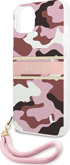 Mbrojtëse telefoni Guess GUHCP13MKCABPI iPhone 13 6.1", plastike e fortë, rozë Camo Strap