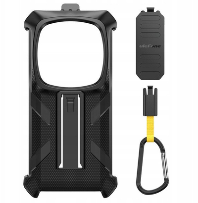 Mbështjellëse shumëpërdorimshe për telefon Ulefone Armor 28 Ultra Thermal, me karabinë, me klip që rrotullohet, e zezë