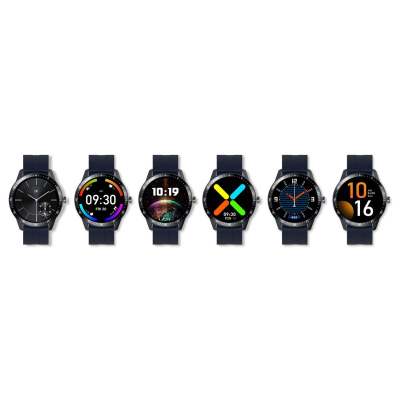 Smartwatch G.Rossi SW018-5, orë e rrumbullakët me ngjyra, rrip silikoni, blu e errët