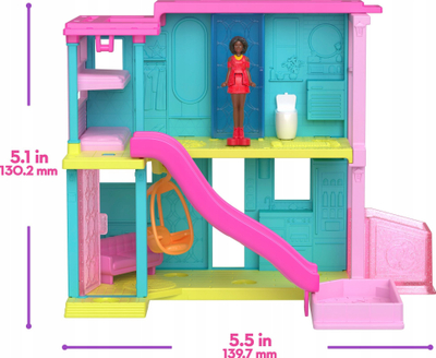 Set lojërash Barbie Mini BarbieLand Dreamhouse, shtëpi ëndrrash me ashensor dhe pishinë, kukull me fustan portokalli