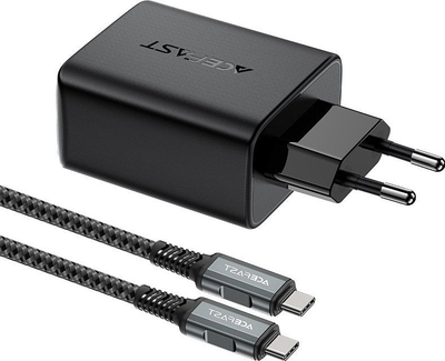 Полнач Acefast 2-в-1 GaN, 65W, USB A и USB C, сив