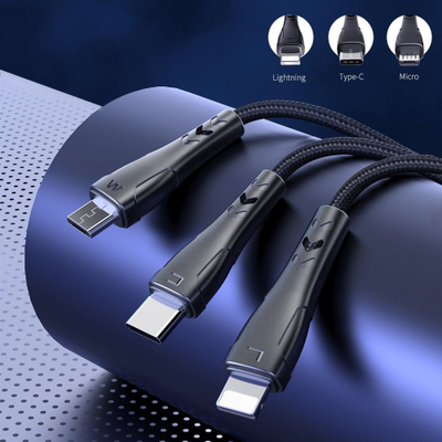 Kabllo karikimi Mcdodo CA-6960 3n1, USB në USB-C Lightning Micro USB, 1.2m, e zezë