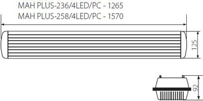 Ndriçues hermetic Kanlux Mah Plus-258/4LED/PC, G13, 220-240 V AC, 58 W, i hirtë
