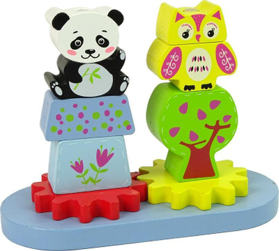 Lodër druri sorter Lean Sport Animals, buf dhe panda, me ingranazhe shumëngjyrëshe
