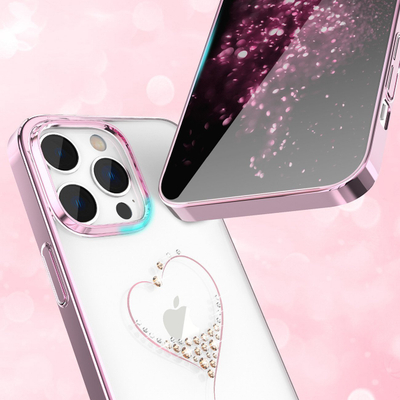Kllëf telefoni Kingxbar Wish Series për iPhone 14, me kristale zbukurimi, rozë transparent