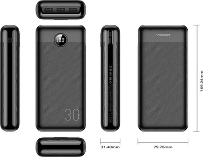Powerbank Veger L30, 30000mAh, Power Delivery 20W Quick Charge 3.0, i zi