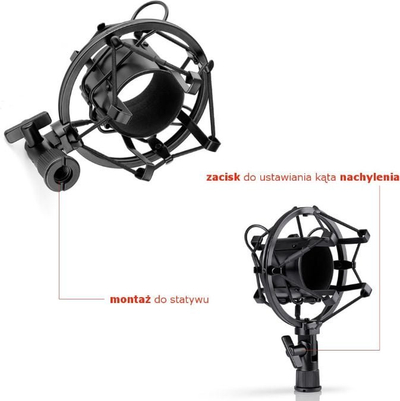 Mbajtëse mikrofoni Mozos Shock SHM1 me filtër pop PS PRO, metalike, për studio, e zezë