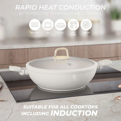 Tigan wok BerlingerHaus Sahara Collection BH-8065, 30 cm, me kapak, i bardhë