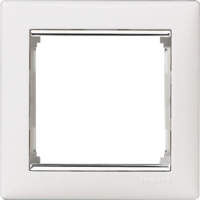 Kornizë njëvendëshe Legrand PLATE 1P, montim në mur, 82x82mm, e bardhë me argjend