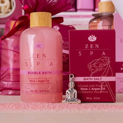 Set Accentra Zen Spa, kripë dushi 120 g + Bubble bath 120 ml + varëse Buddha