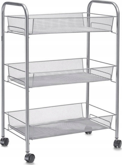 Rafth me rrota Zeller Rolling Cart Mesh, 3 kate, metal, gri