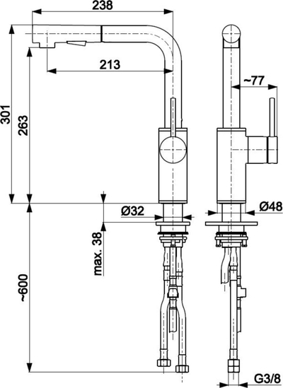 Rubinet kuzhine KFA Duero Basic 6623-110-22 me grykë që tërhiqet, inox