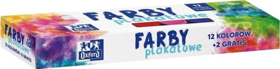 Ngjyrat pllakate Oxford Poster Paints, set 12+2 ngjyra, 20ml