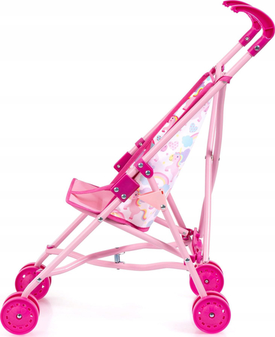 Karrocë lodër për kukulla Bayer Design Buggy Umbrella, për kukulla 46 cm, e palosshme, rozë unicorn